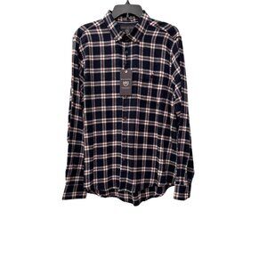 New Report Collection Men's Size S Navy & White Plaid Button-Up Flannel Shirt